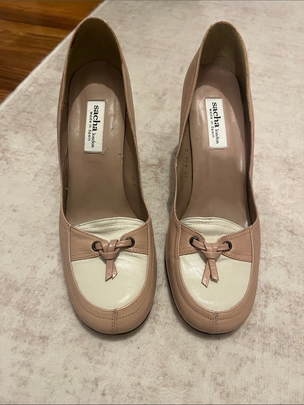 Sacha London Pink and Cream Bow-Trim Leather Pumps